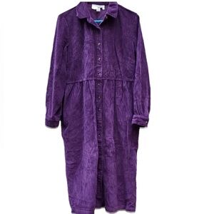 Vintage Excellent ~ Appleseed Purple Whale Corduroy  Dress w/ Collar, Button Up